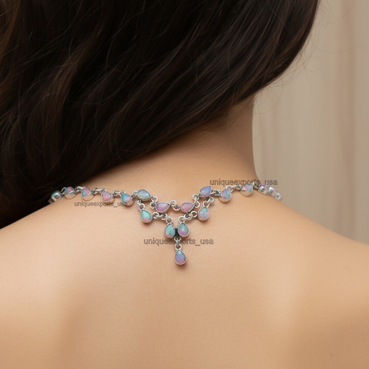 Ethiopian Pink Opal Jewelry Silver Love Necklace Crystal Pendant Valentine Gift