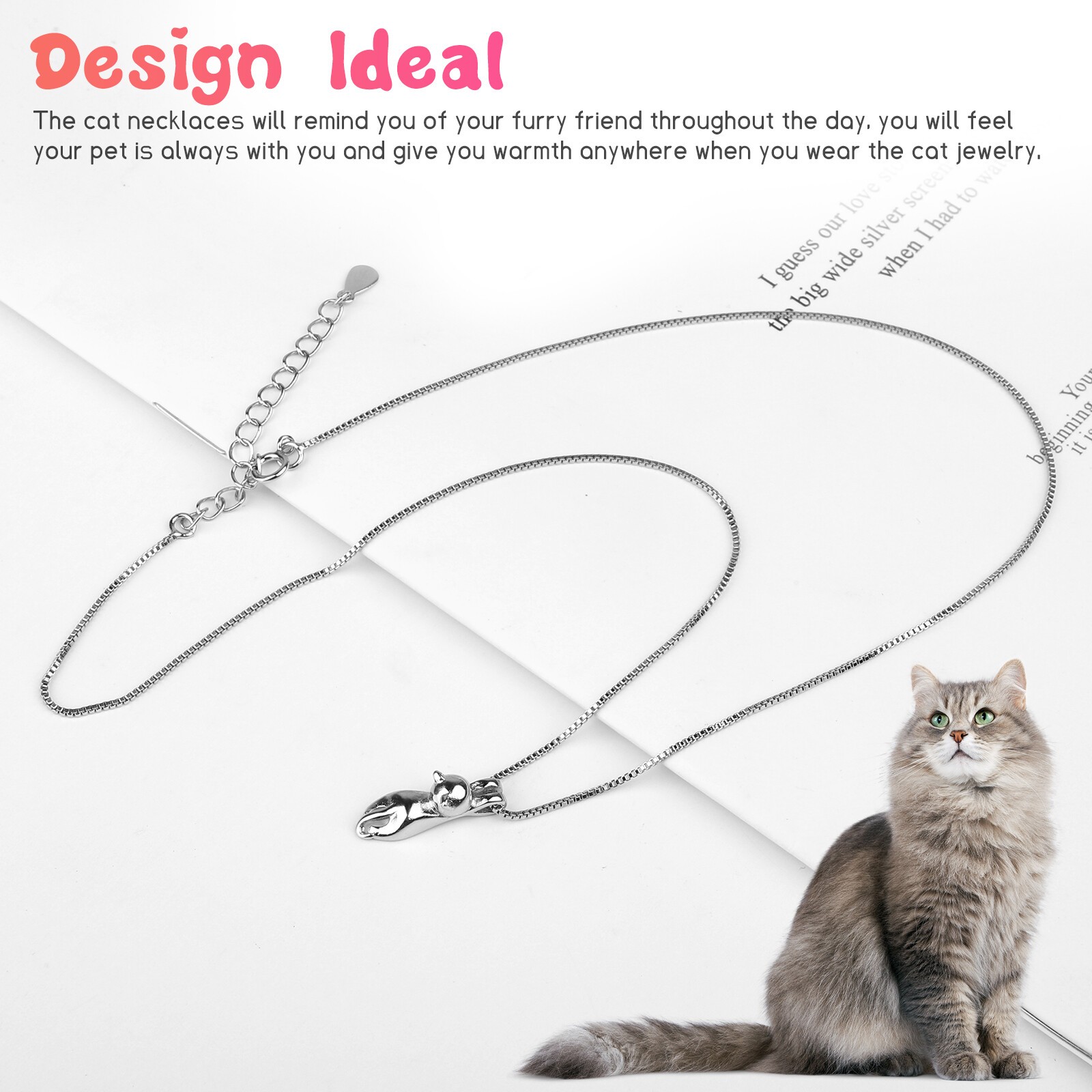925 Sterling Silver Pendant Necklace Women Girls Cat Adorable Chain Jewelry Gift