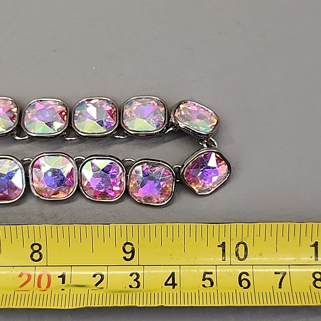 Glass Beaded Necklace Aurora Borealis Rounded Square Links JTV 19.5″