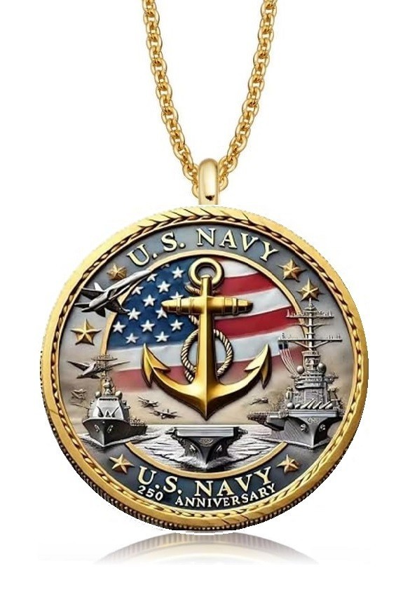 US NAVY Medallion Necklace – 1 5/8″ 250 Anniversary USN Challenge Coin Pendant