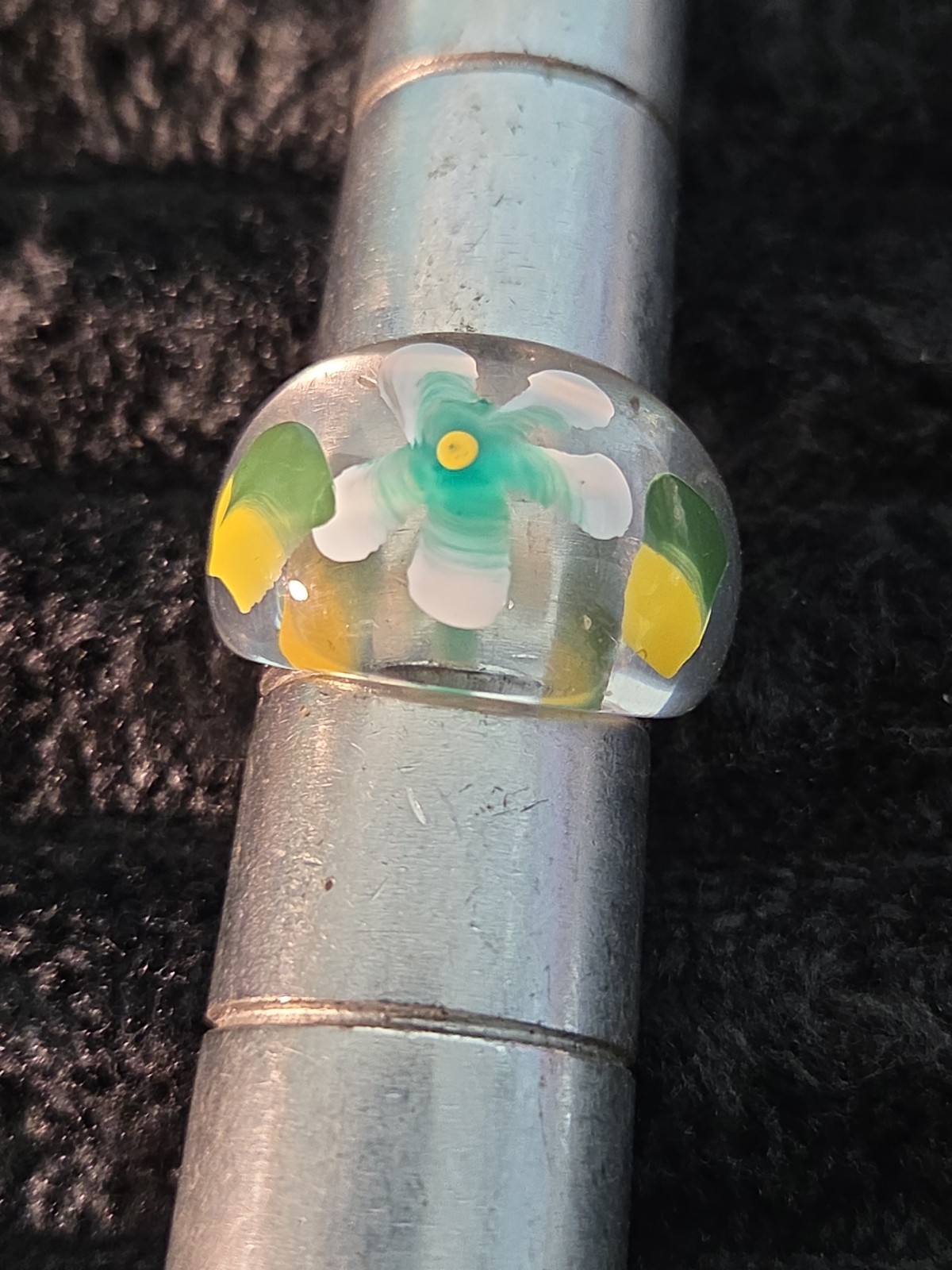 5 Plastic Resin Rings Multicolor Flower Ring Clear Band Handmade Painted Size 9