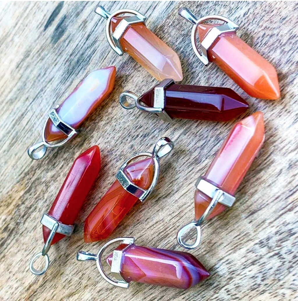 Carnelian Crystal Pendant Sterling Silver Necklace Double Point Chakra Gemstone