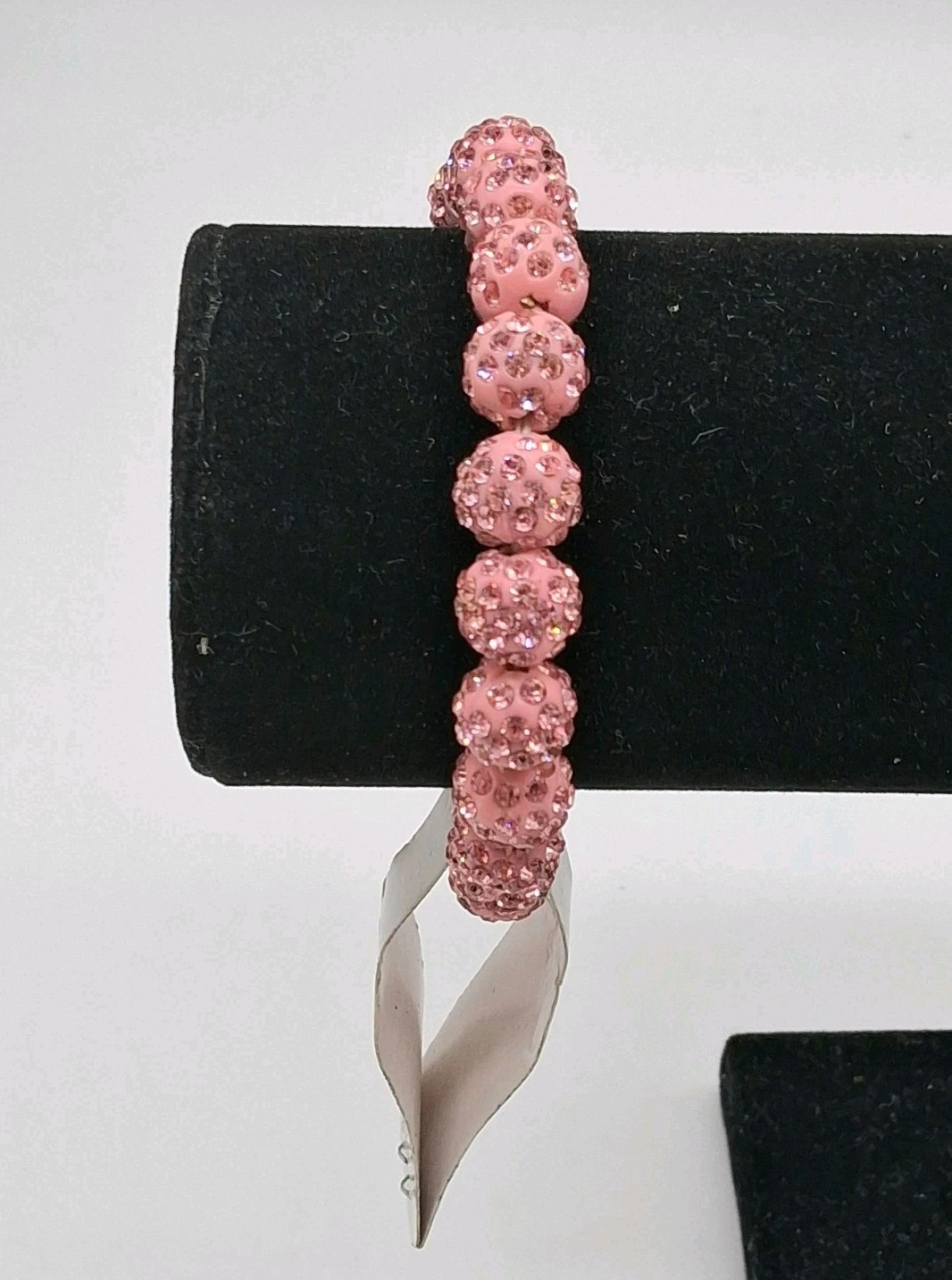 Pink Bead Rhinestone Stretchy Bracelet Stackable Nickel Free Sparkly