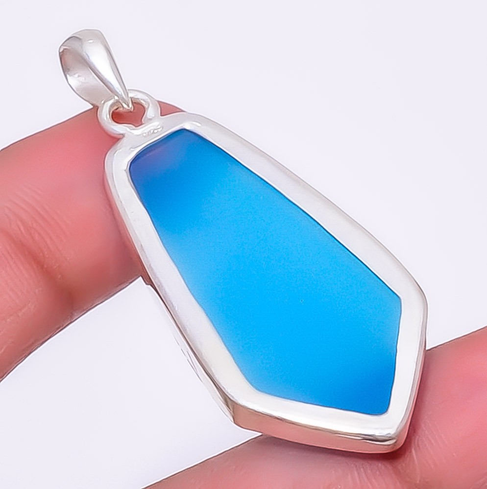 Chalcedony – Brazil Handmade 925 Silver Plated Pendant 1.95″ P1425-57