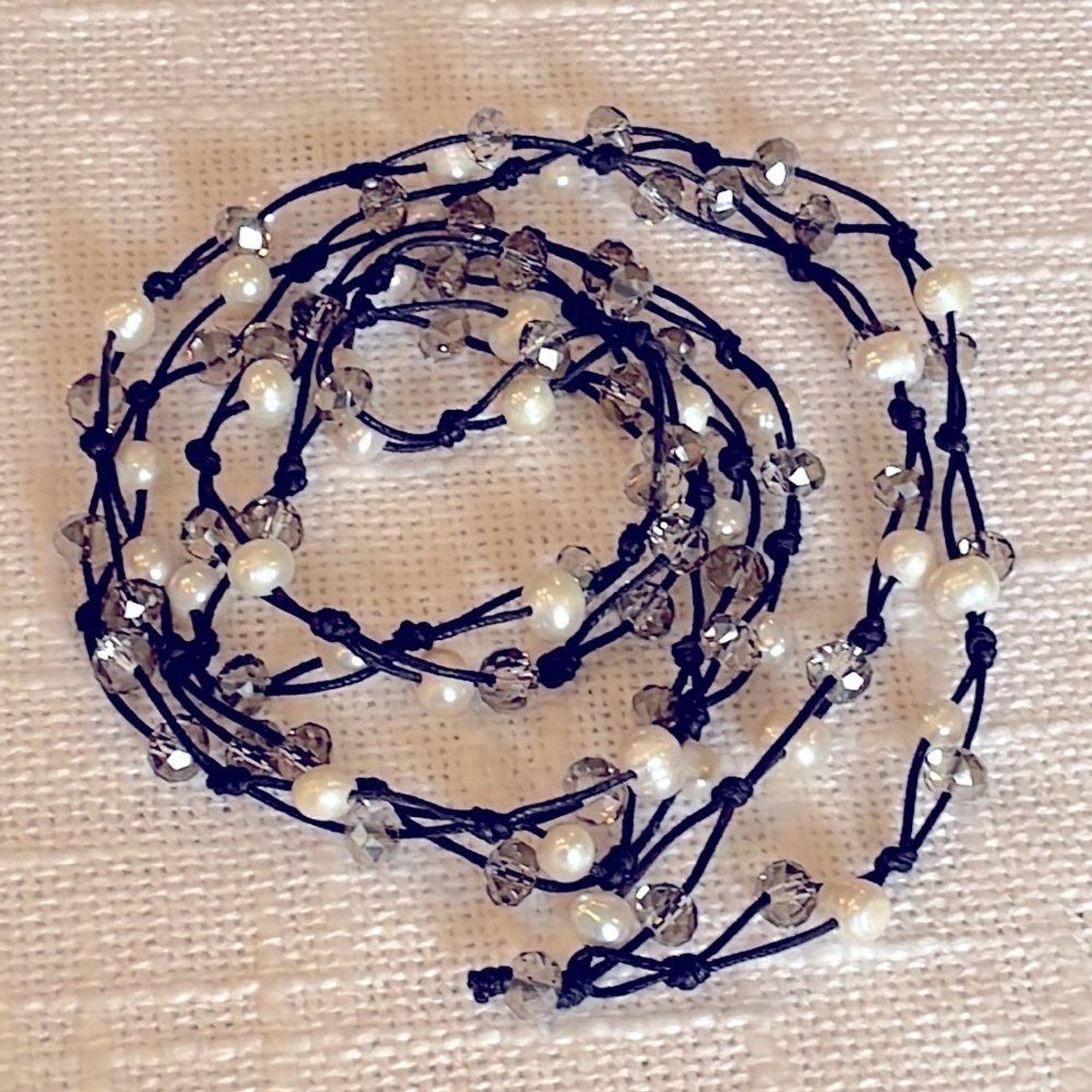 Natural freshwater Pearl glass round bead knitted cord Extra long layer infinity