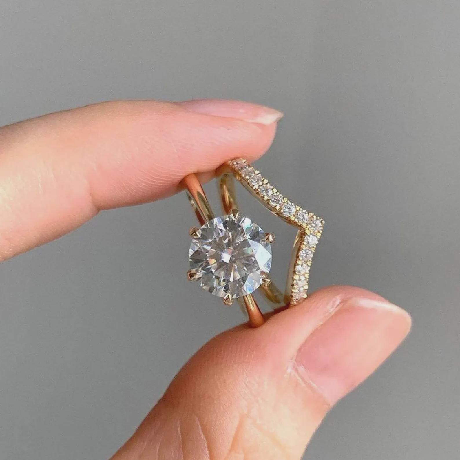 Round Cut Moissanite Ring Set Moissanite Engagement Ring Set Promise Bridal Ring
