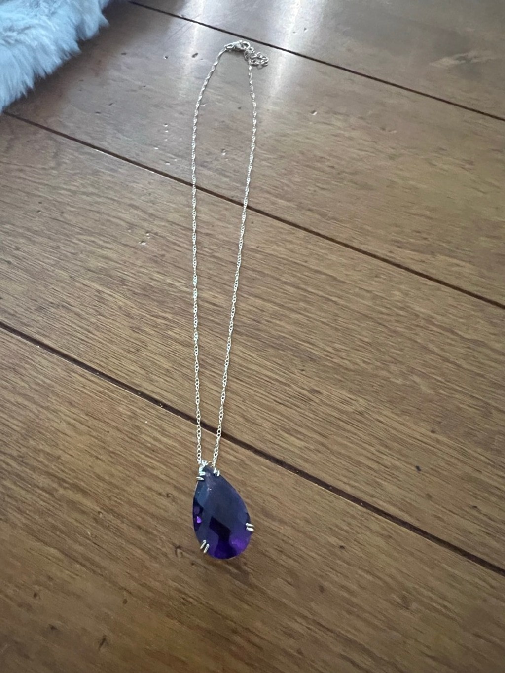New African Amethyst Purple Teardrop Pendant Necklace 9in with 2in extended