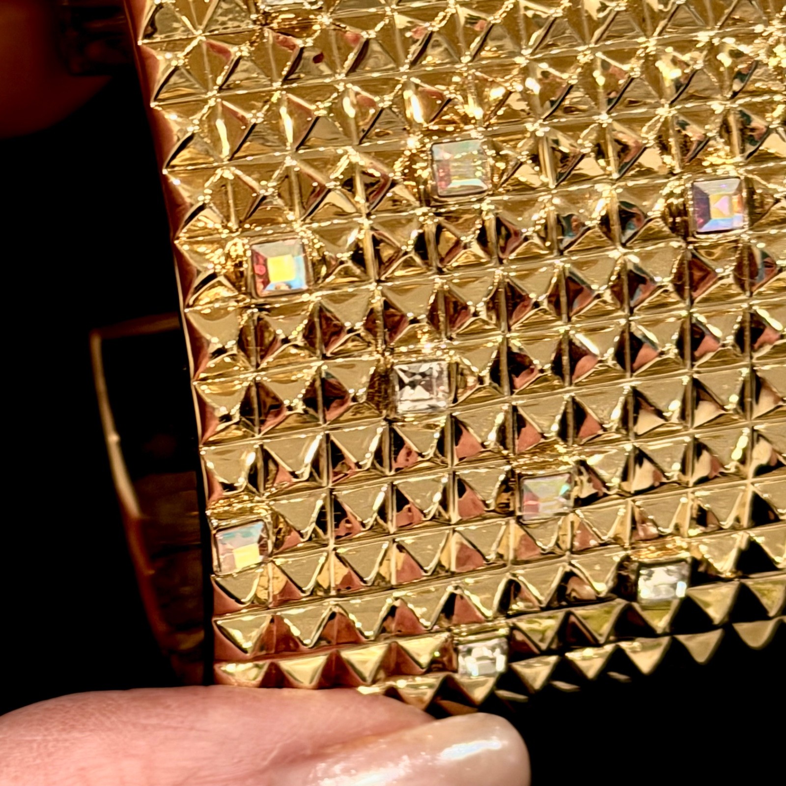 Karl Lagerfeld 11-row Pyramid Stud & Crystal-Embellished Hinged Cuff – SM