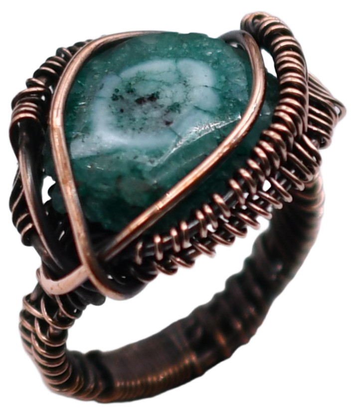 Druzy Agate Natural Gemstone Copper Wire-Wrapped Ring US Size-7 A266