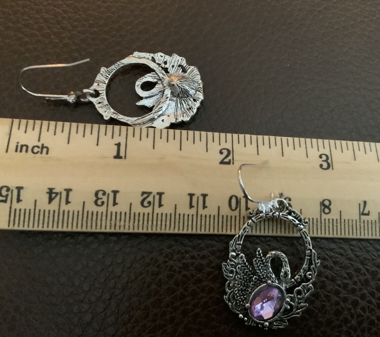Silver Bird Swan Amethyst Earrings Filigree Gothic Boho VTG Antique Victorian CZ