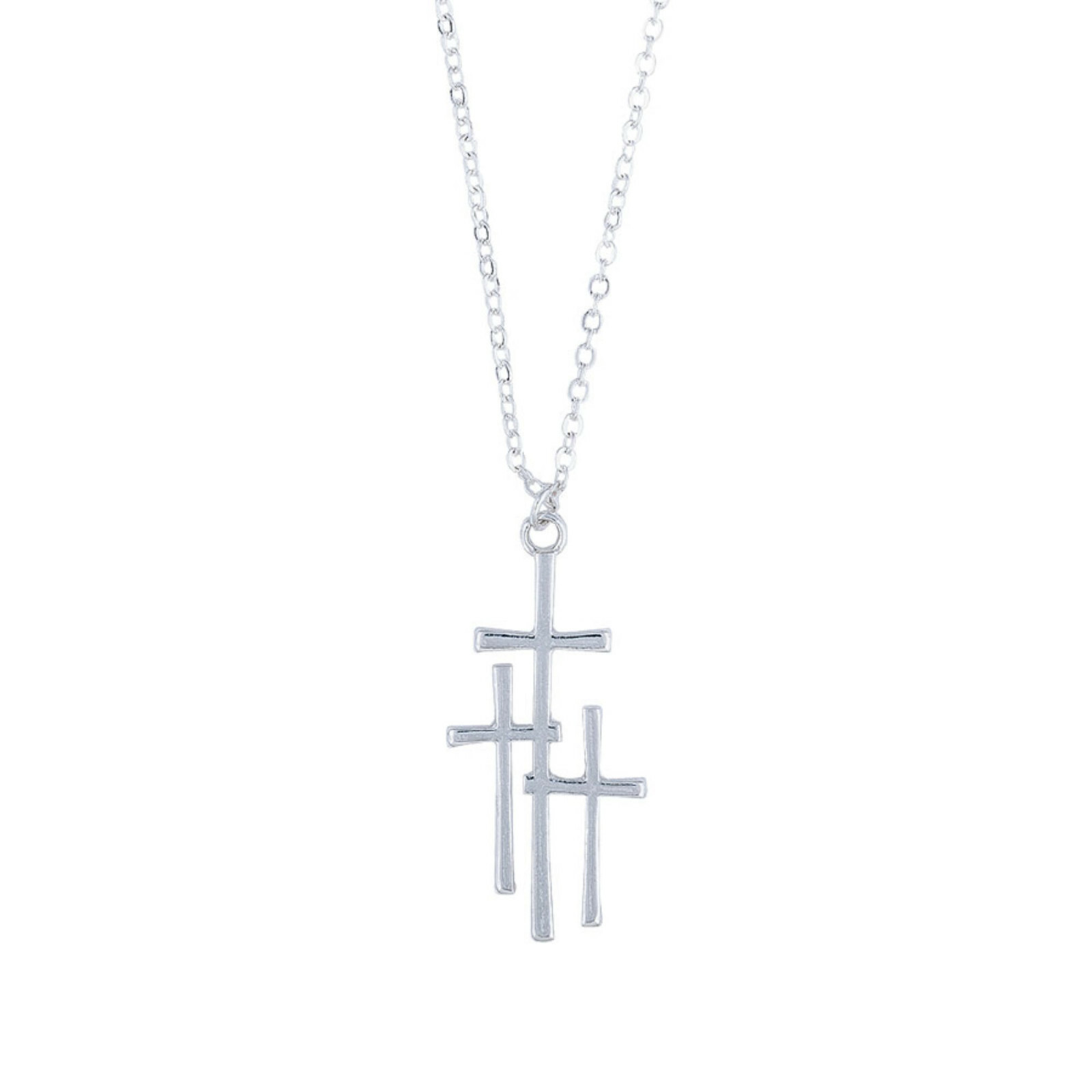Three Crosses Pendant Necklace White Gold