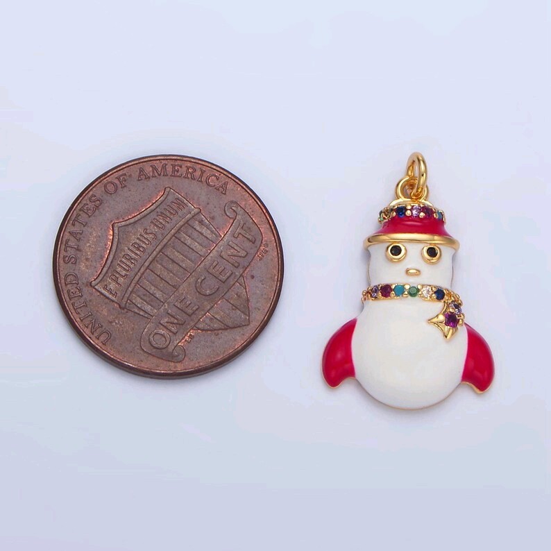 Christmas Snowman Colorful Micro Paved CZ, 24K Gold Filled Enamel Charm