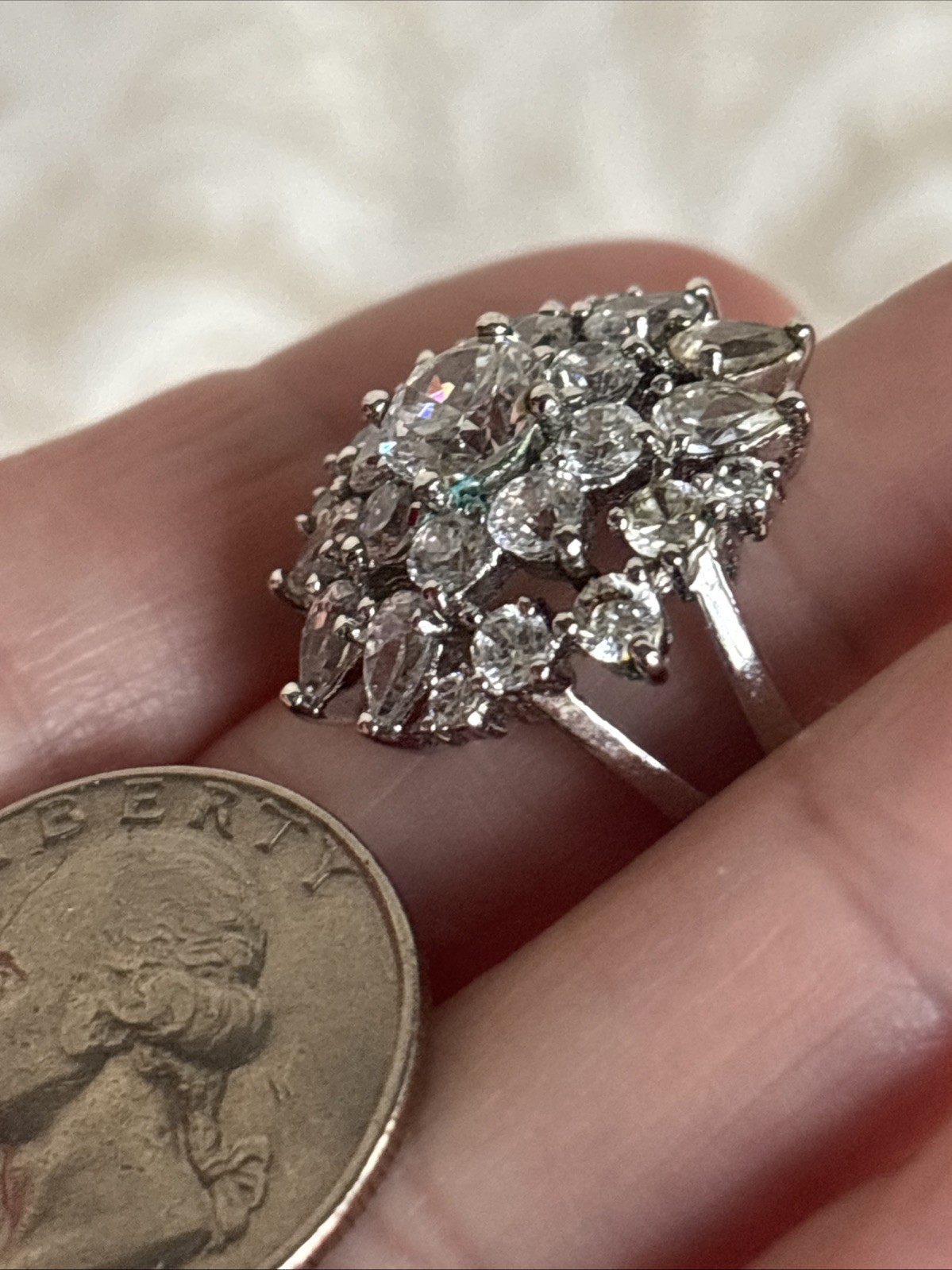 Park Lane Incredible Ring Size 8 Vintage Retired Silver Tone Cz Cluster See Pics