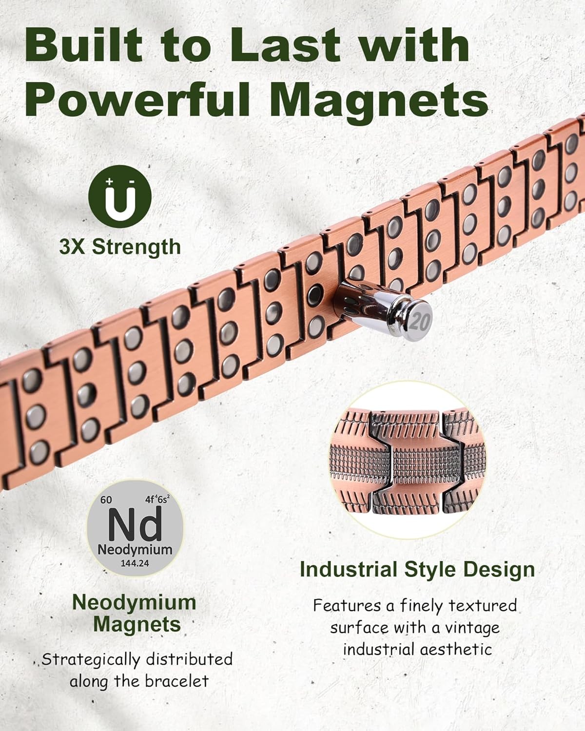 MagEnergy Copper Bracelet for Men, 3X Strength Magnetic Bracelet with 99.99% Pur