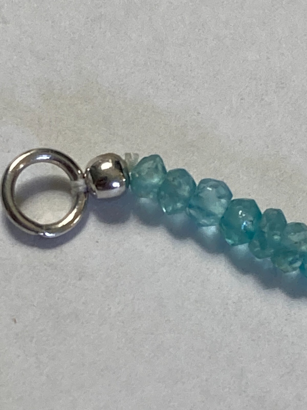 .925 Sterling Silver 3mm Paraiba Apatite Bead Bracelet 7.25″ Dangle Bead Accent