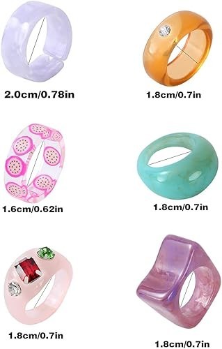 20 Pcs Resin Rings Acrylic Cute Trendy Rings Colorful 20Pcs Resin Rings