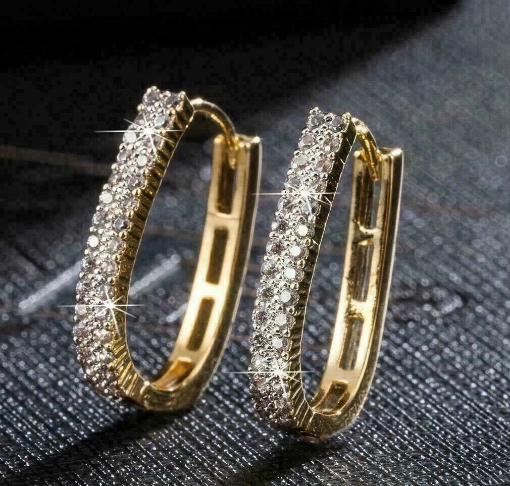 14K Yellow Gold Plated In 3Ct Round Cut Simulated Diamond Stunning Hoop Earrings
