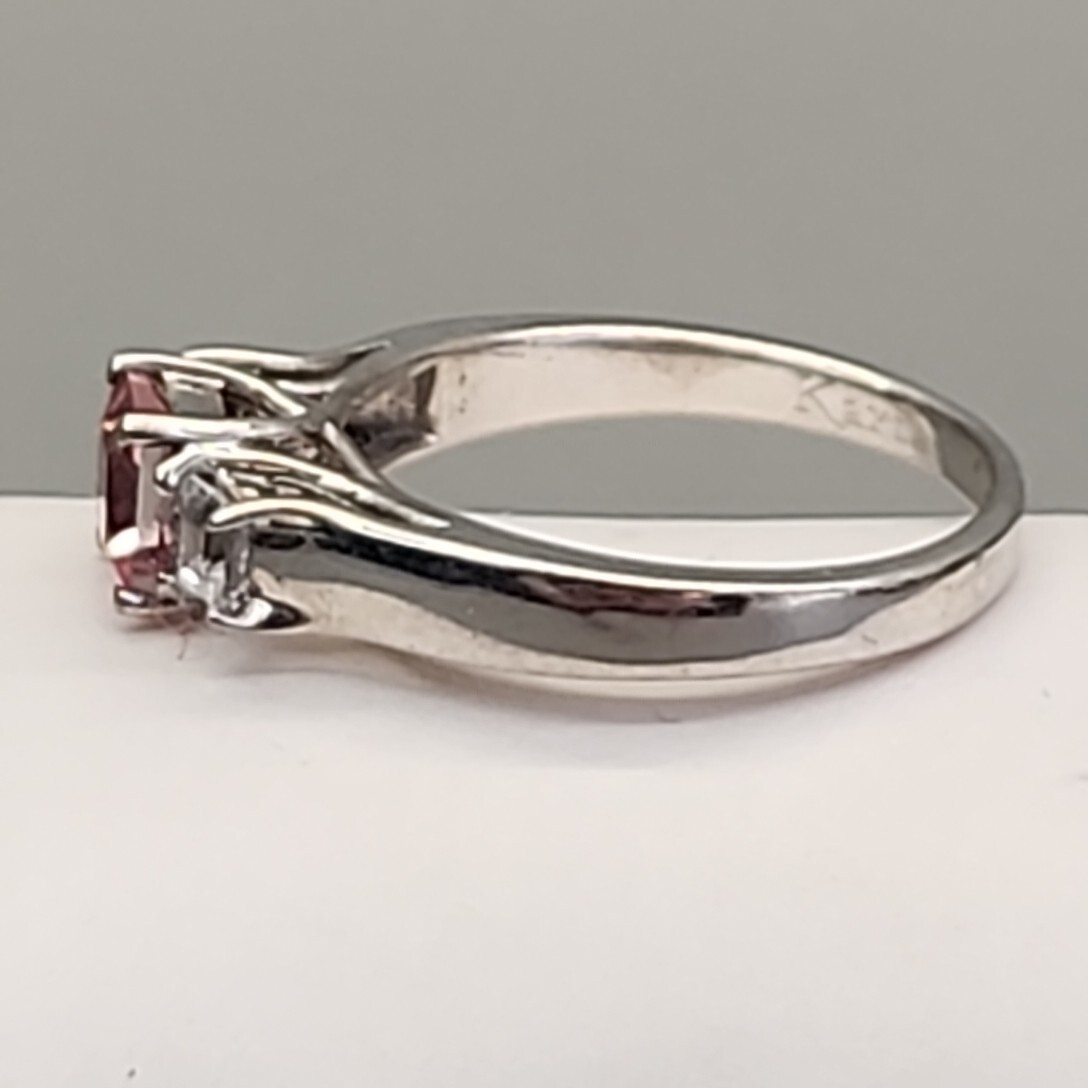 Spinel Ring Pink Square Stone PtB Platinum Bonded Plated Sz 7