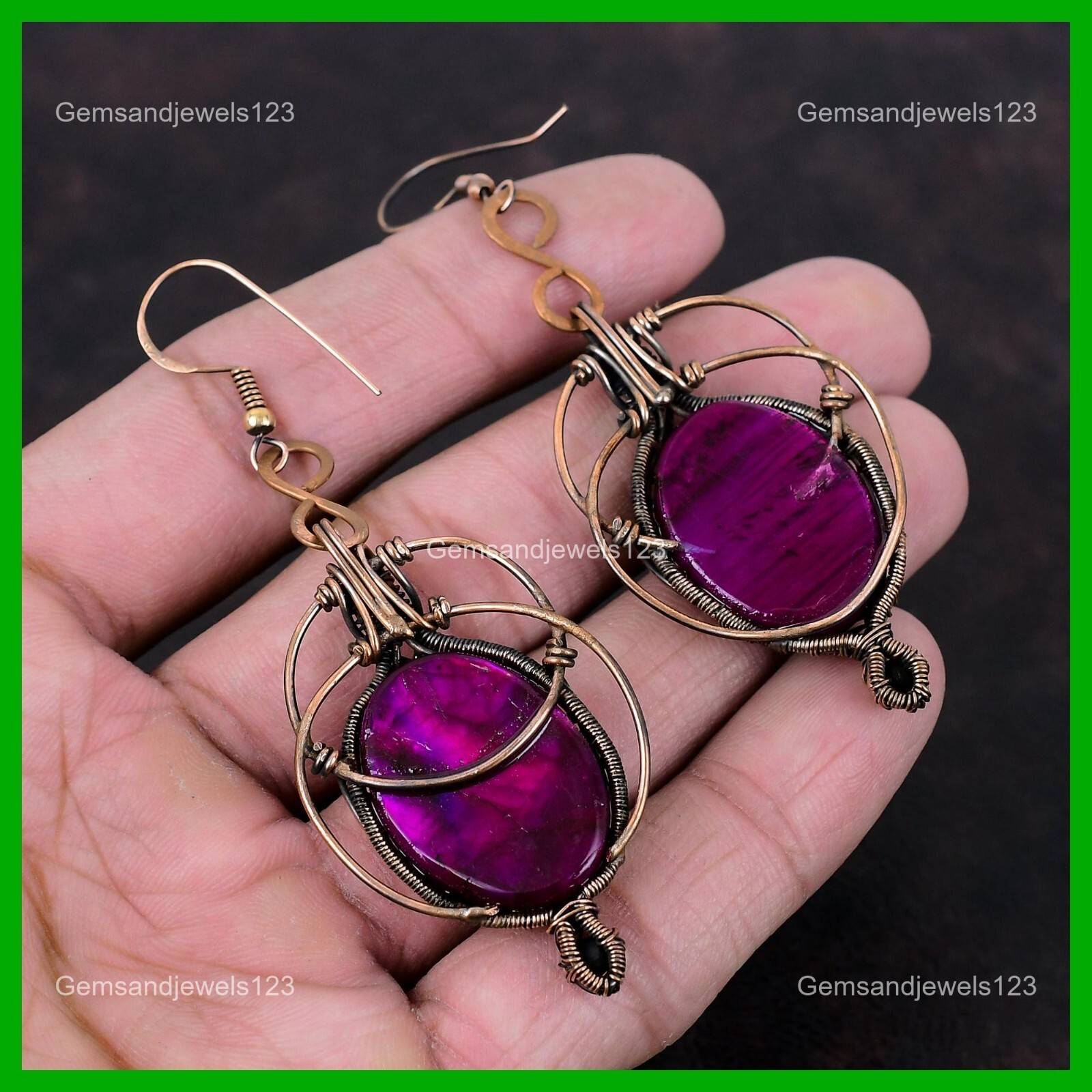 Copper Purple Fire Labradorite Gemstone Birthday Drop Dangle Earrings Jewelry