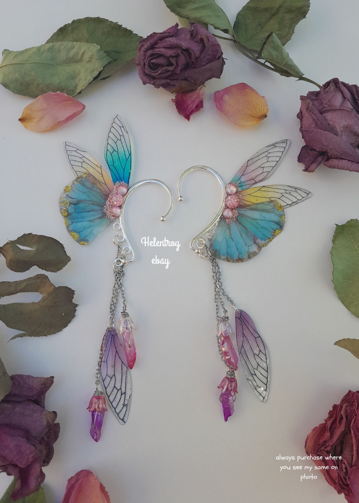 Fairy wing wrap ear cuff earrings, no piercing, fairycore boho festival gifts