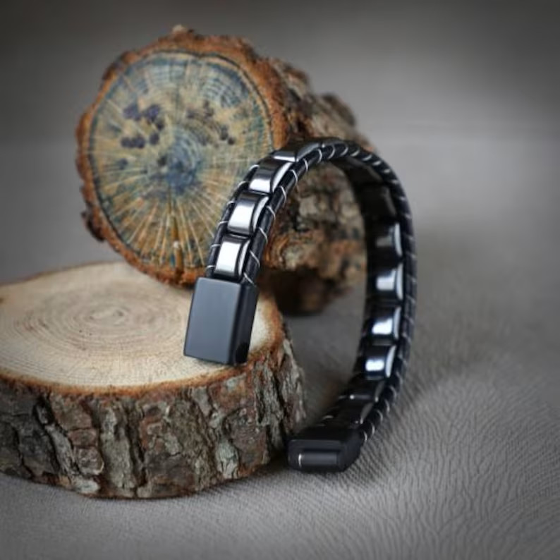 Genuine Stylish Hematite Stone Bracelet for Men Protection Healing Crystal Gift