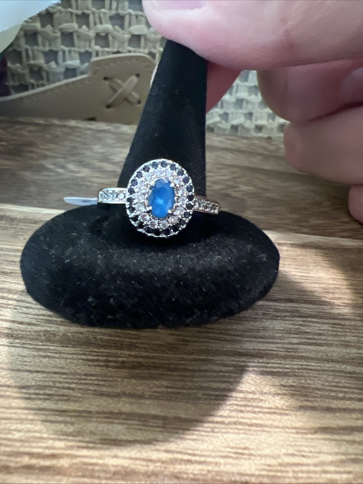Bomb Party Forever Inspired Sz 9 Ring. Lab Created Sapphire. Rhodium & Hematite