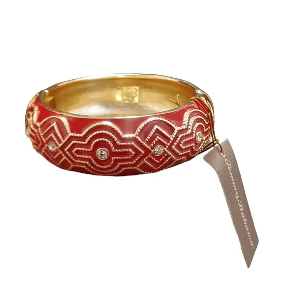Tommy Bahama Red Medalon Statement Enamel Crystal Bangle Bracelet NWT