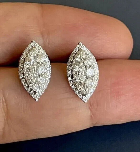 Round Cut Simulated Diamond Stunning Marquise Stud Earring 14k White Gold Plated
