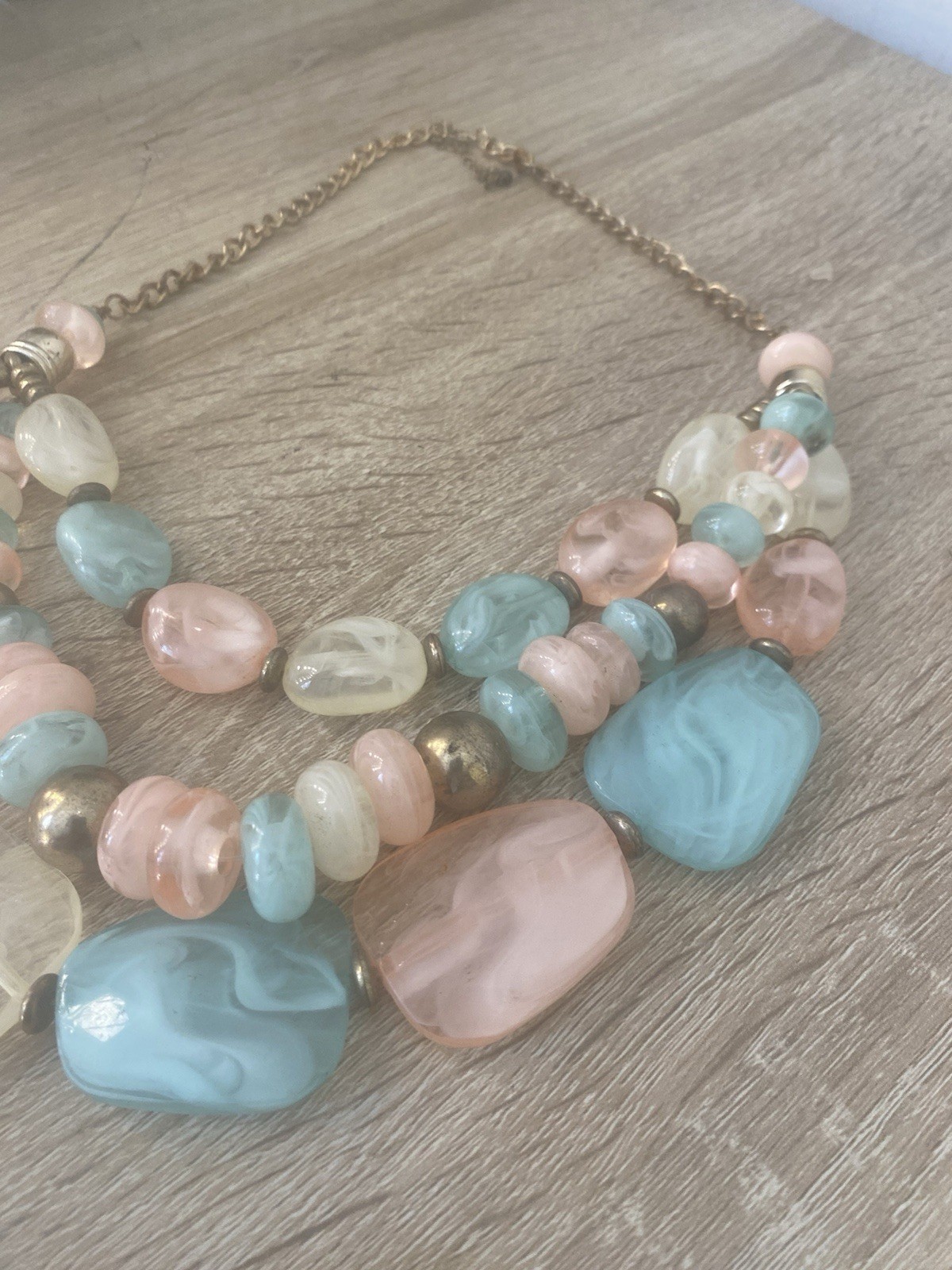Chunky Pastel Pink Blue Beaded Statement Necklace & Earrings Set