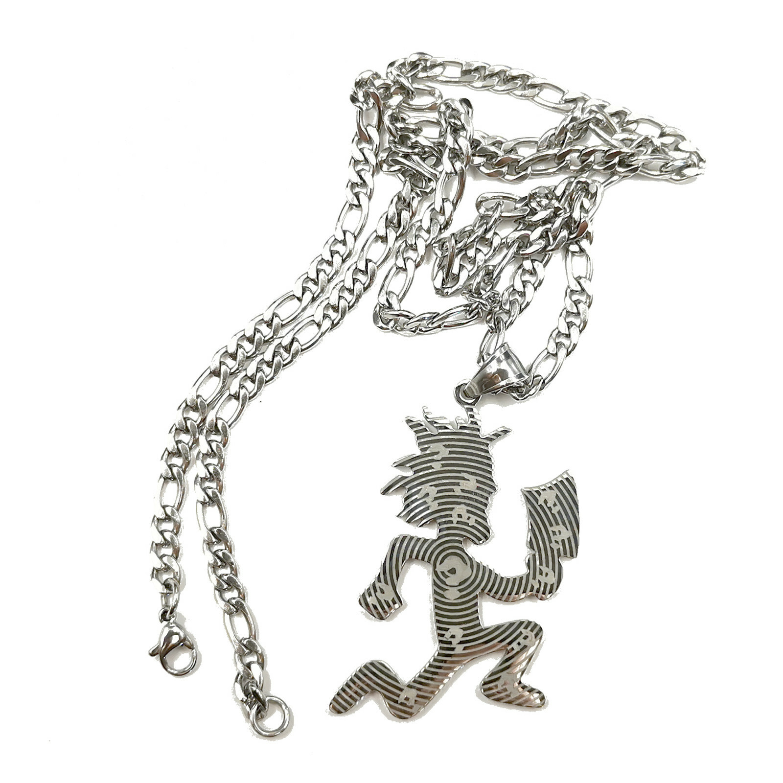 ICP Silver Large Etched Out Hatchet Man Charm Juggalo/Juggalette Necklace 24”