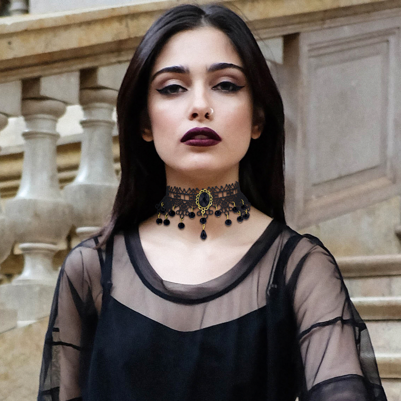 4pcs Women Gothic Retro Black Lace Wide Choker Victorian Vintage Collar Necklace
