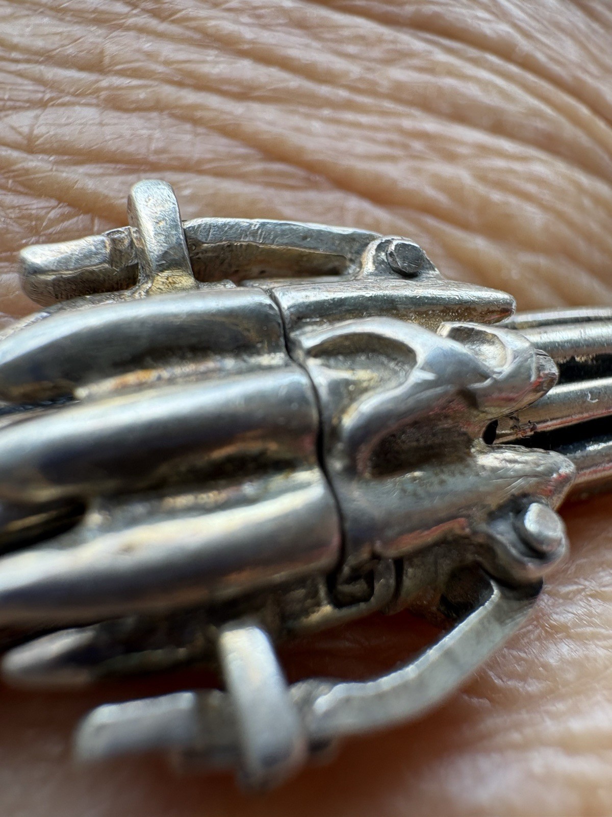 Vintage Artist-Made Sterling Silver 925 Articulated Gate Link Bracelet Clamper