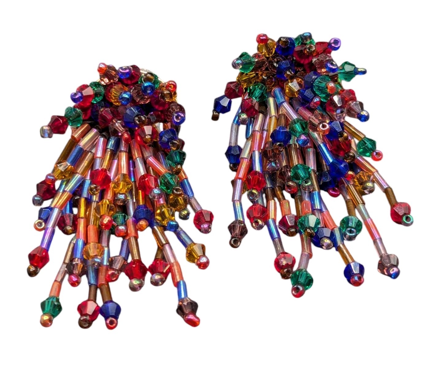 Playful Colorful Multicolor Glass Beaded Dangle Statement Pierced Earrings