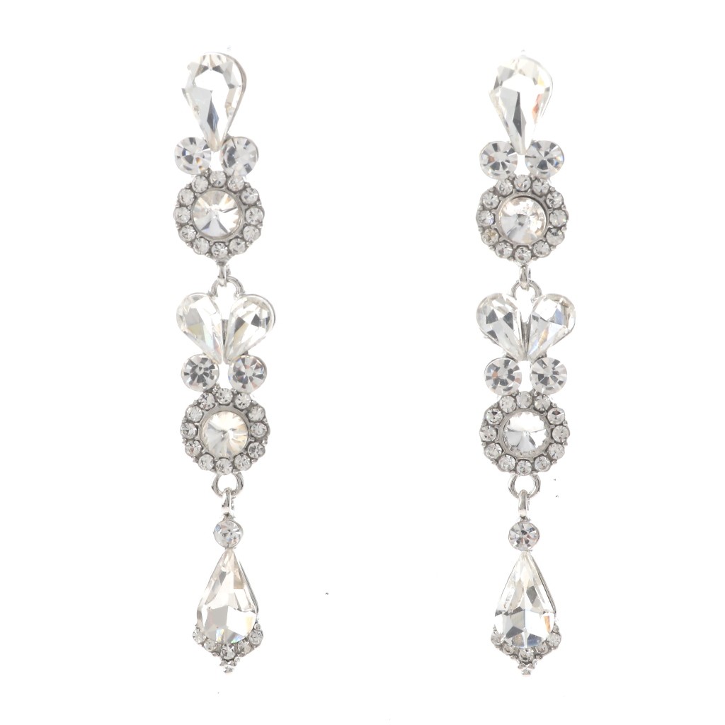 Silver Tone Alloy Metal Crystal Rhinestone Drop Post Earrings ER2633-SCL
