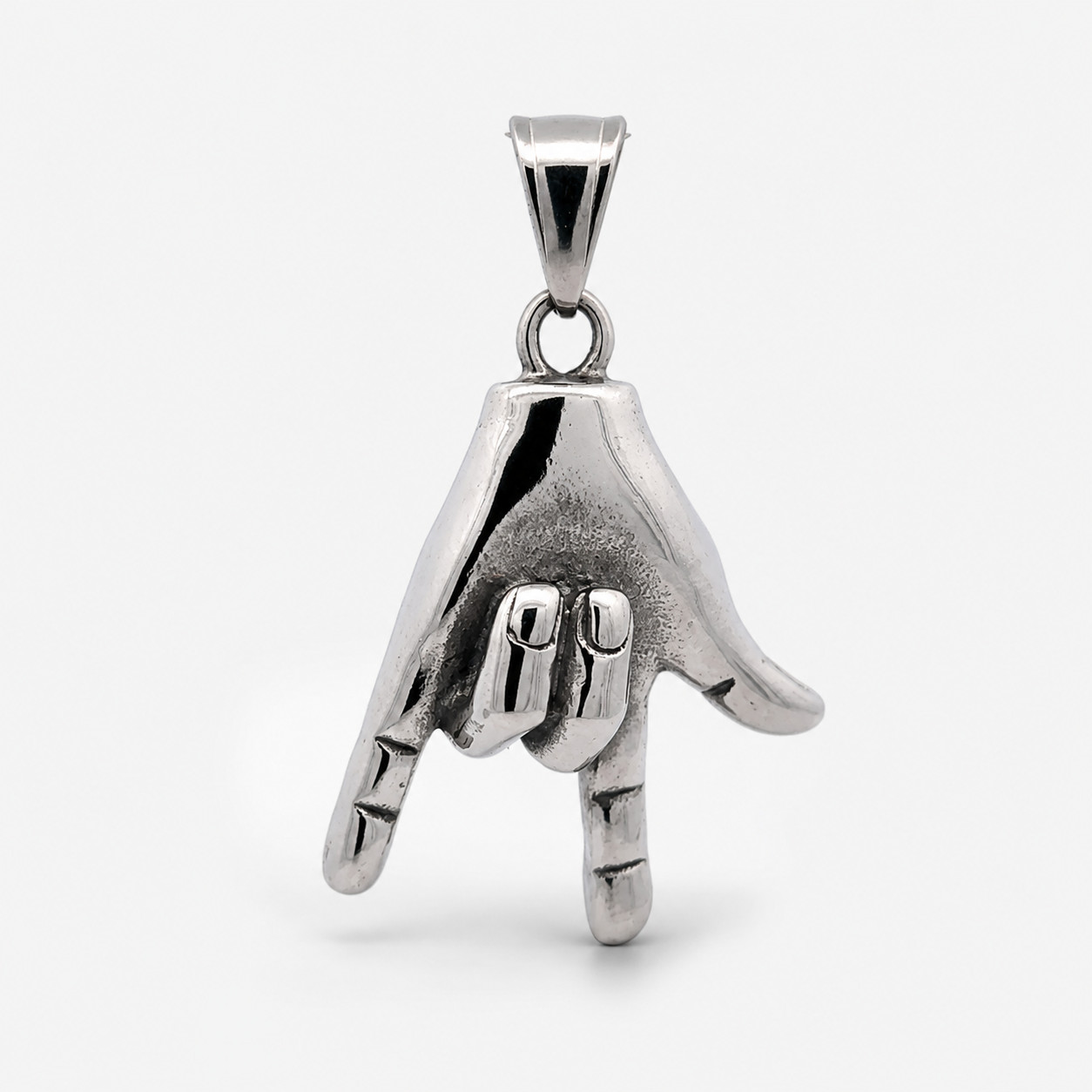Steel Hand Sign Pendant Silver Tone Hip Hop Fashion Jewelry Charm