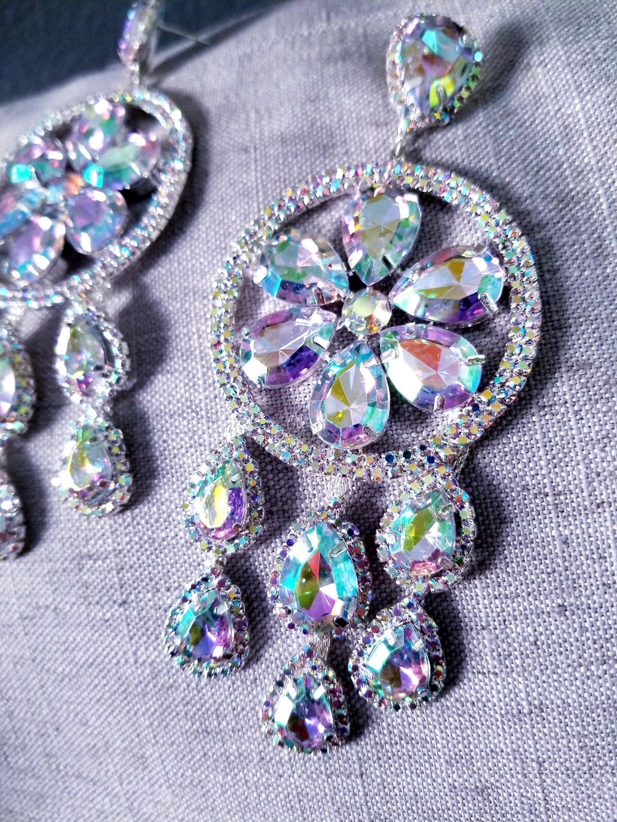 AB Iridescent Rhinestone Chandelier Drop Dangle Earrings 5.5 inch Jewelry