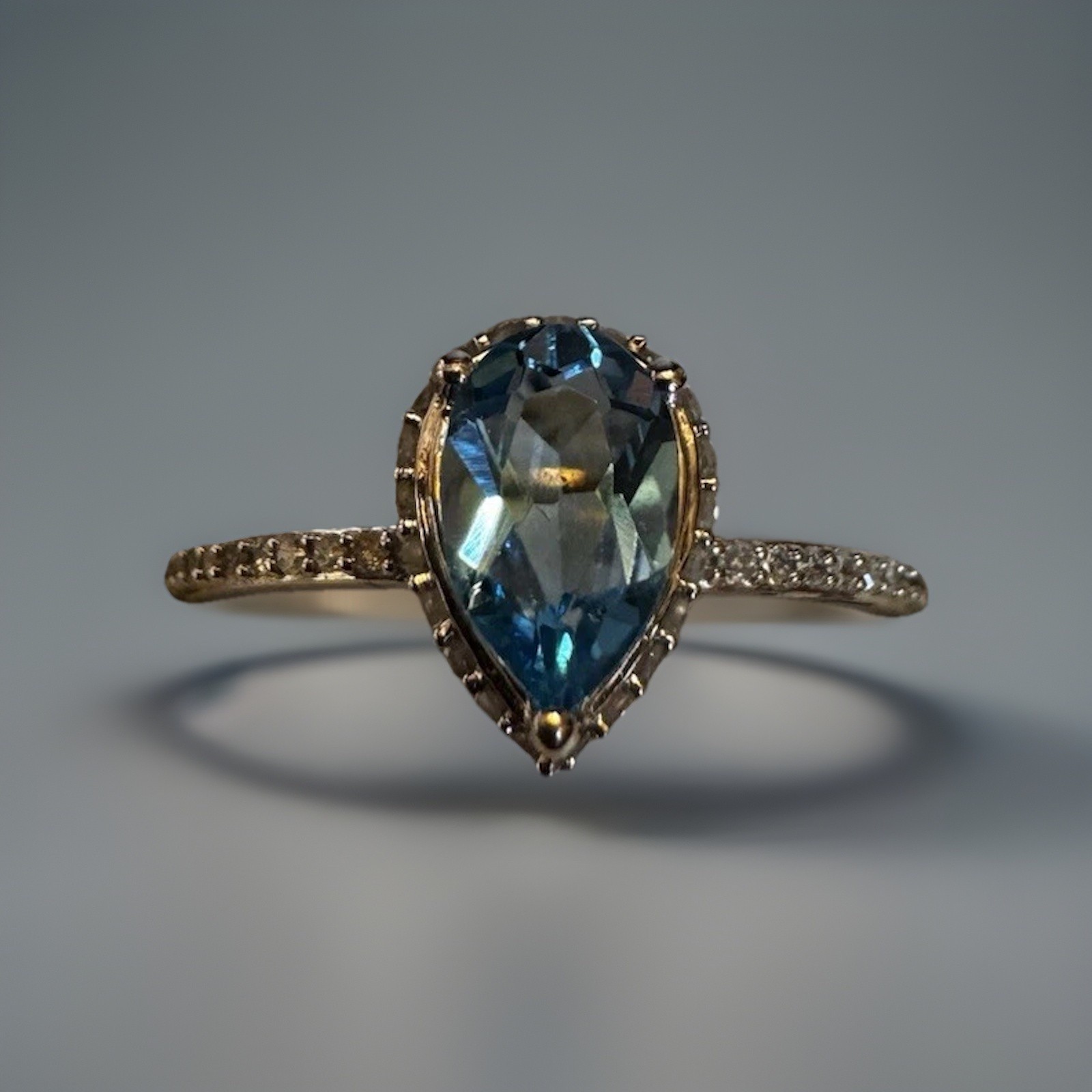 10kt White Gold Blue Topaz & Natural Diamond .25 ctw Accent Ring – Size 6.5