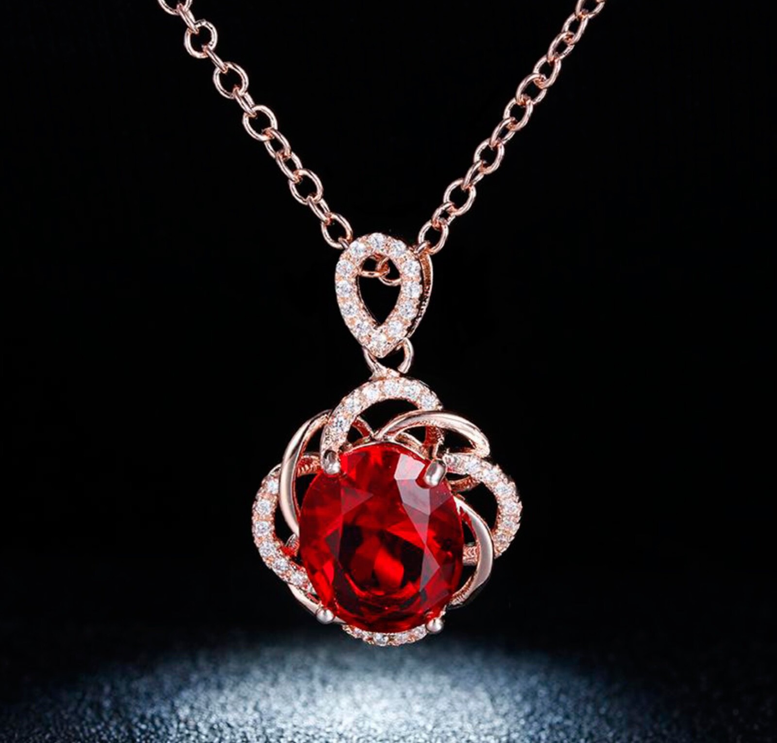 3.15 Ct Created Red Ruby Gemstone 16″ Pendant Necklace