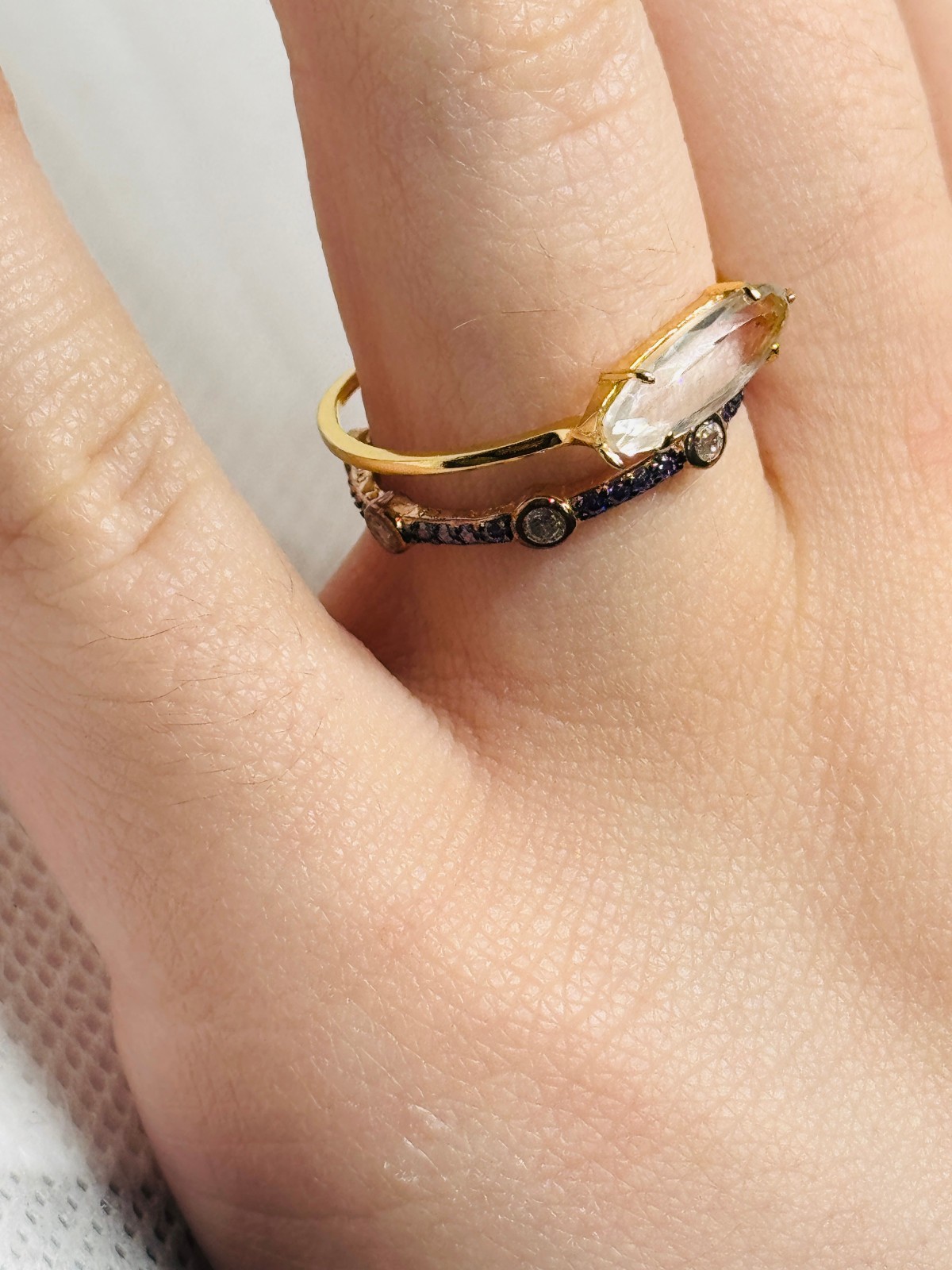 Gold Tone Marquise Clear Stone Stackable Ring Set Purple Accents Size See Photos
