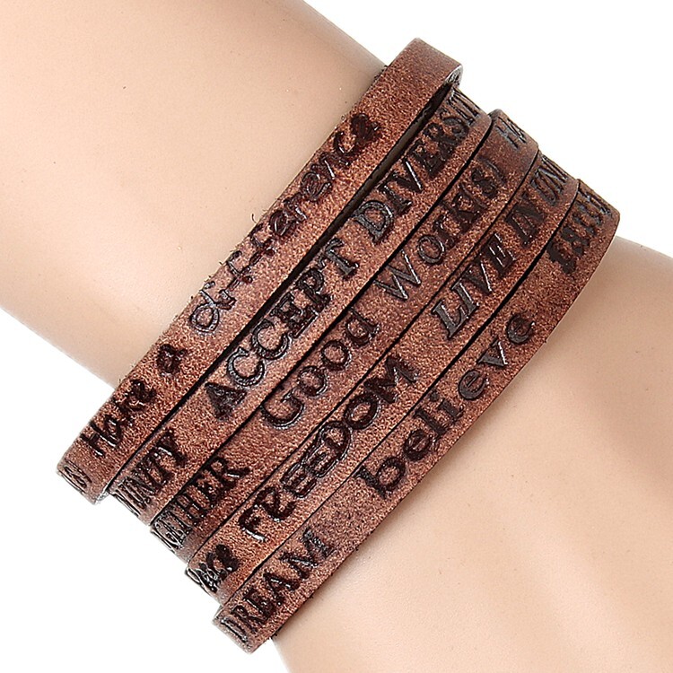 Leather Wrap Bracelets Trendy Stackable Cuff Adjustable Wirstband For Men Women