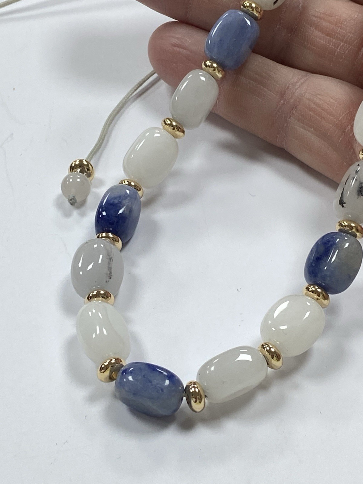 LR Branded gemstones beads Necklace up to 24″ in white and blue
