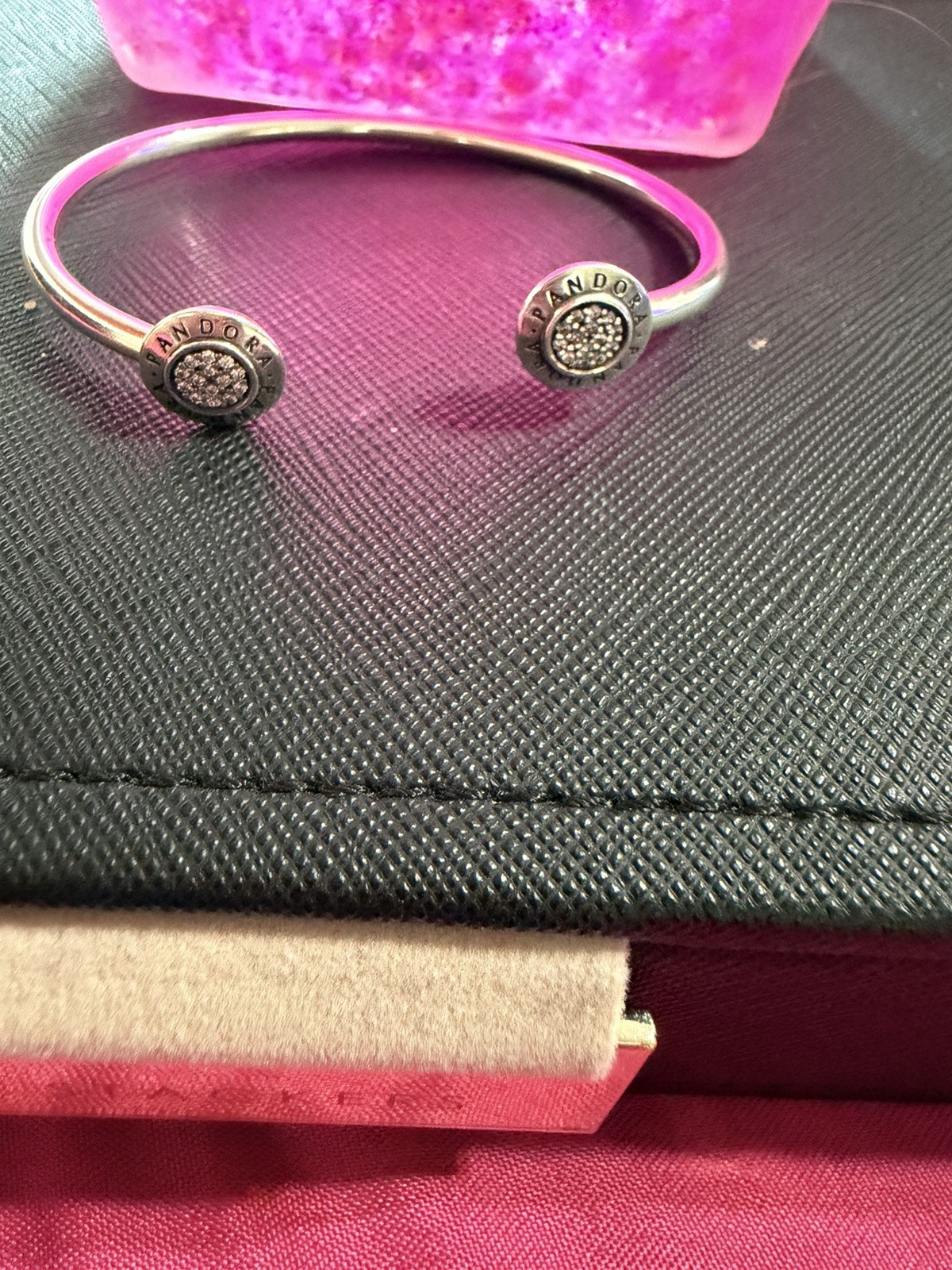 Pandora Signature Logo Pavé Open Cuff Bangle (Model 590528CZ) in sterling silver