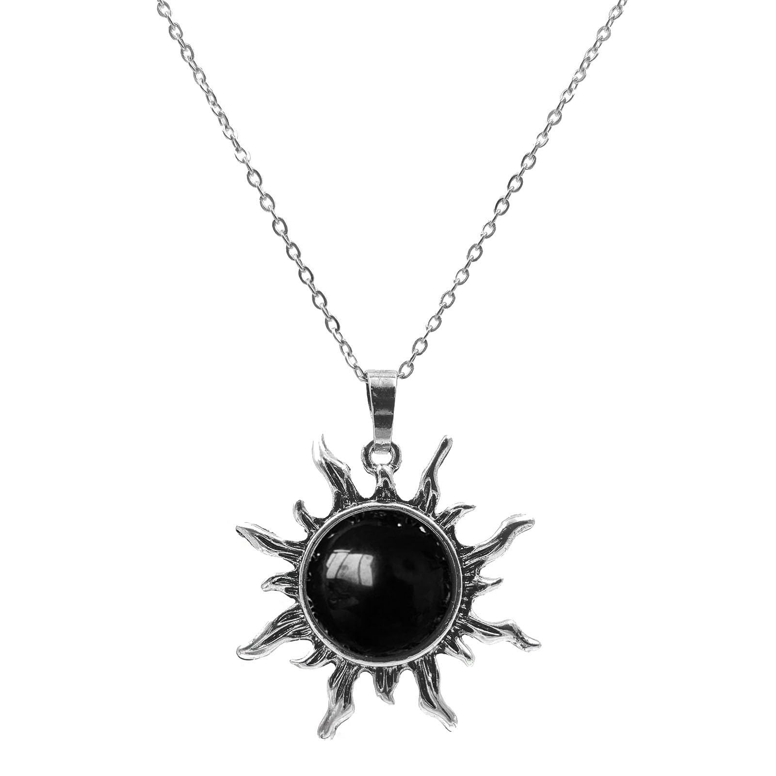 Obsidian Necklace, Natural Gemstone Sun Necklace for Women, Black Obsidian Ne…