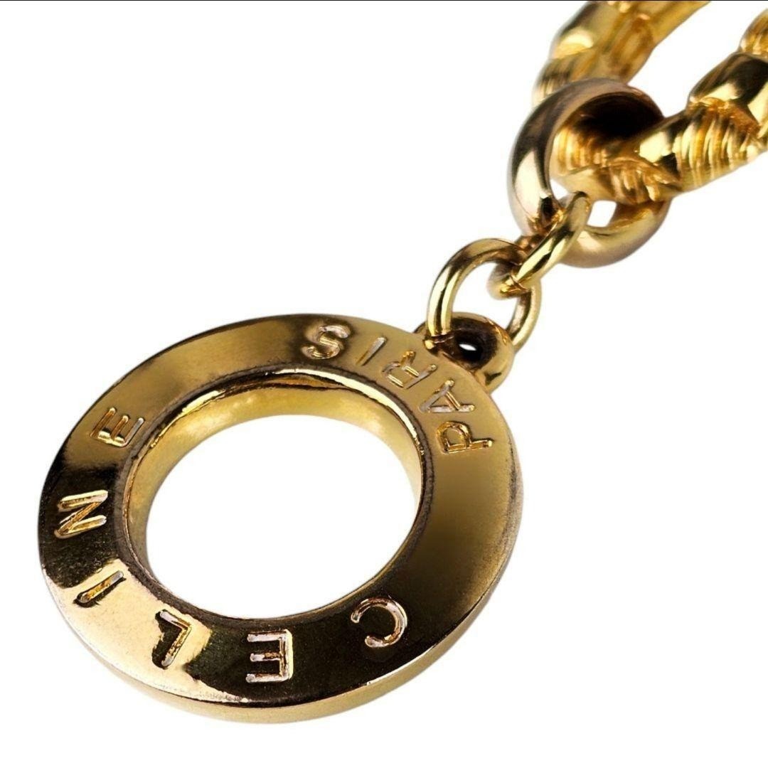 CELINE Vintage Circle Logo Toggle Bracelet Gold Tone Chunky Link w/ Dust Bag JP