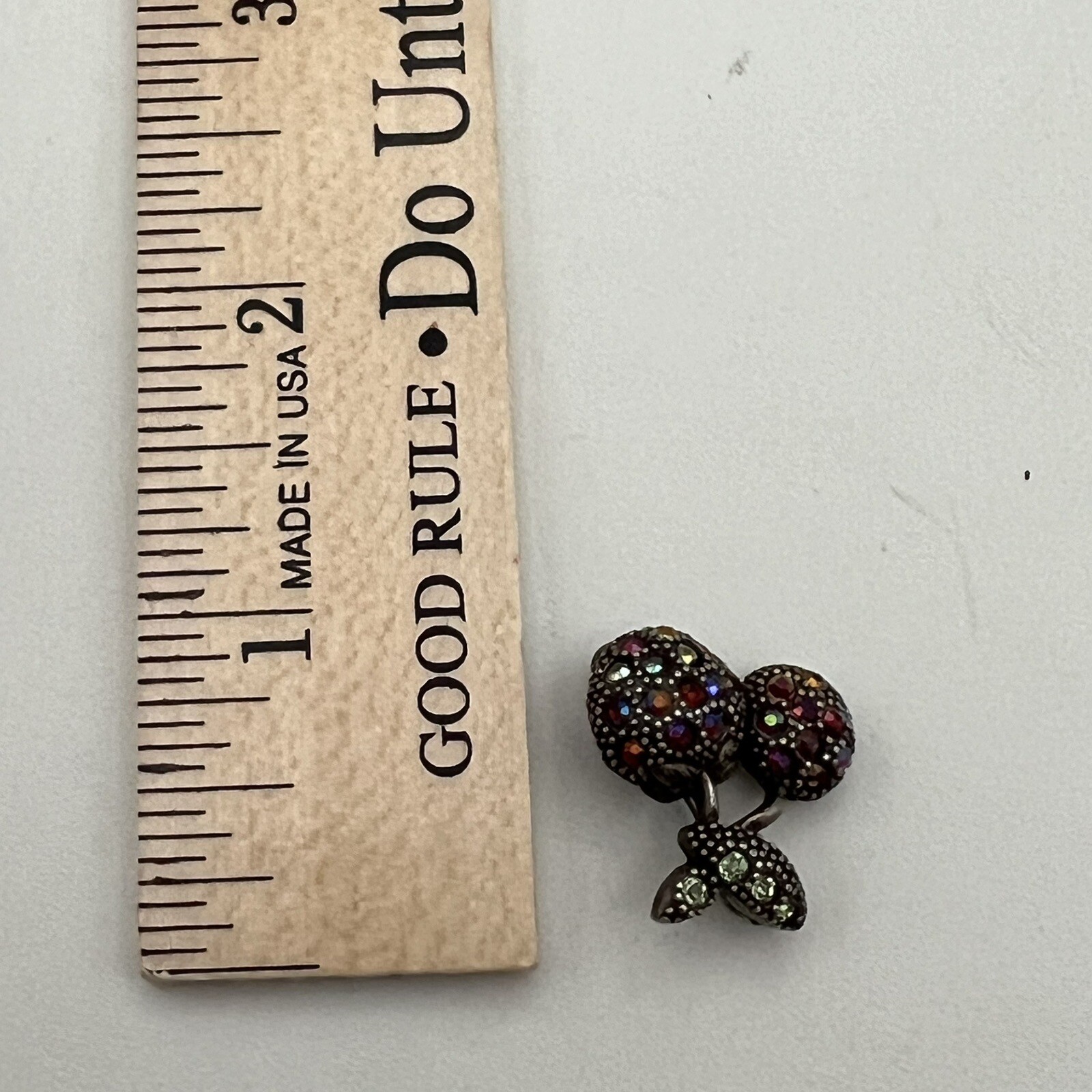 Vintage Red & Green Aurora Borealis Rhinestone Cherry Brooch