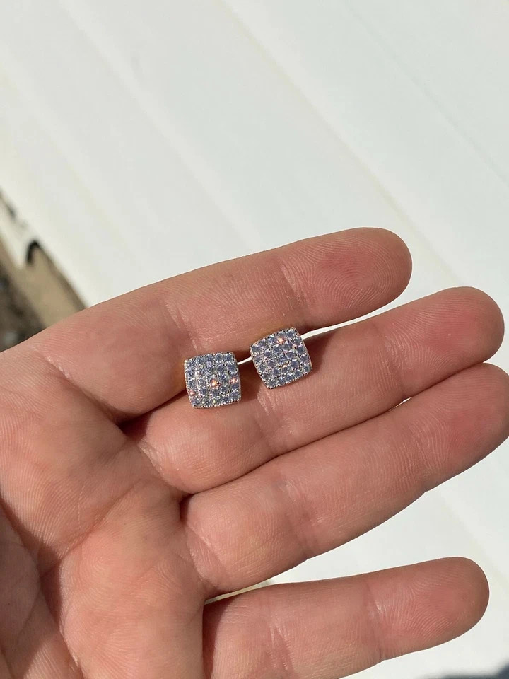 1.3 CT Round Cut Simulated Diamond Cluster Stud Earrings 14k White Gold Plated