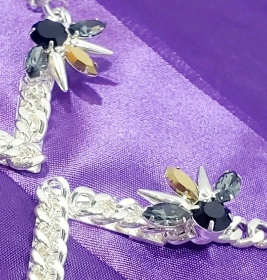 Designer FALLON Signed Micro Spike Chain EARRINGS Swarovski Crystals 2012