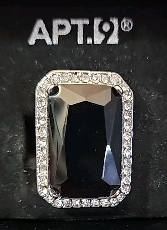 Apt 9 Large Black Emerald Cut Adjustable Stretch Ring 1-1/2 x 7/8″