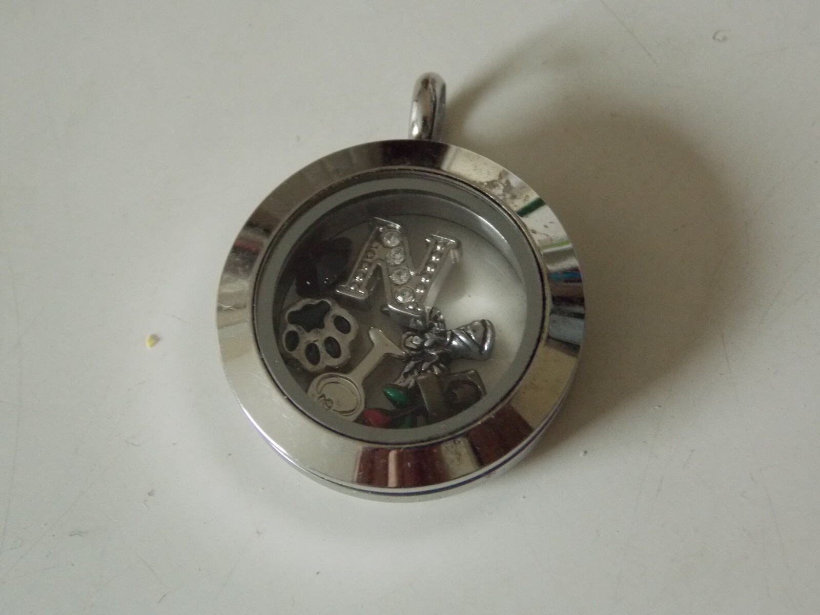 Origami Owl Silver Pendant: Letter N Paw Print Wine Glass Red Stone Flower Angel