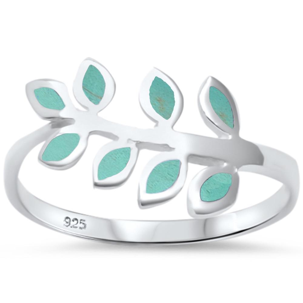 Turquoise Olive Branch Tree leaf .925 Sterling Silver Ring